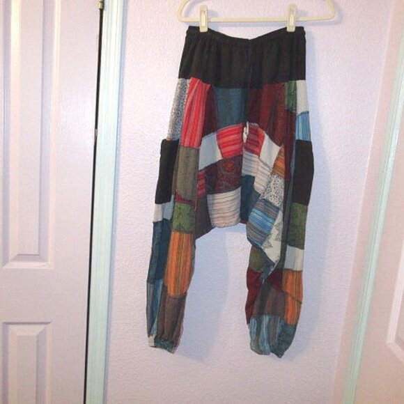 Kathmandu Harem Jogger Pants Size M L Patchwork Pockets Baggy Cargo Pull On Boho - Picture 1 of 12